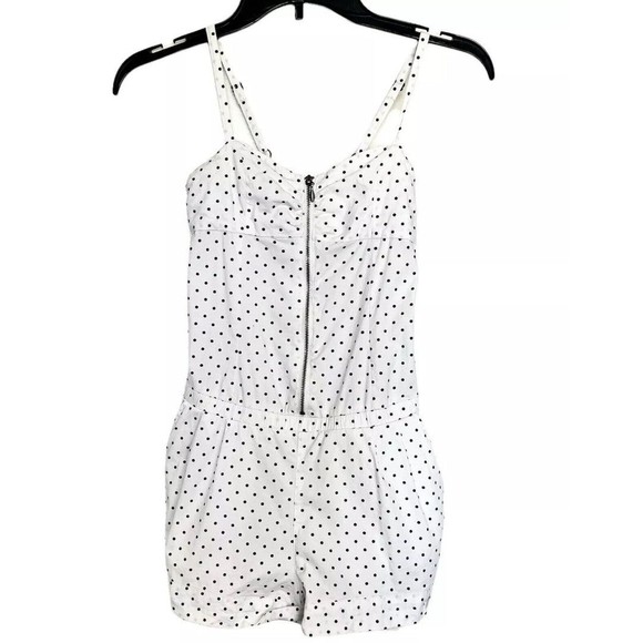 H&M Divided Womens Romper Shorts Polka dots Sz 2 Y2K Baddie Zipper White  Black - Picture 3 of 12